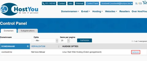 Contactpersonen per domeinnaam beheren - Stap 1