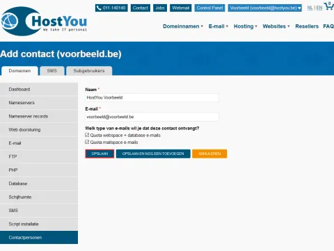 Contactpersonen per domeinnaam beheren - Stap 4