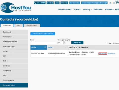 Contactpersonen per domeinnaam beheren - Stap 5