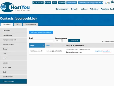 Contactpersonen per domeinnaam beheren - Stap 6