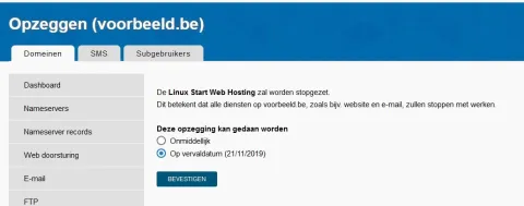 Een domeinnaam en bijhorende diensten opzeggen - Stap 3
