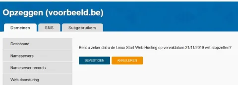 Een domeinnaam en bijhorende diensten opzeggen - Stap 4