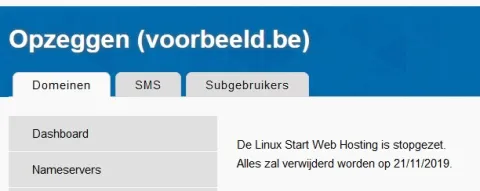 Een domeinnaam en bijhorende diensten opzeggen - Stap 6