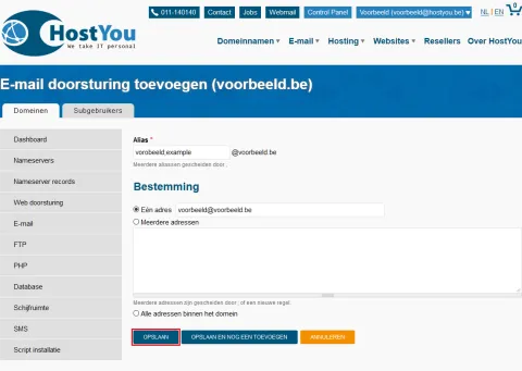 E-mail doorsturing en instellingen - Stap 5