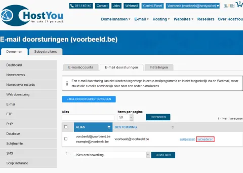 E-mail doorsturing en instellingen - Stap 7