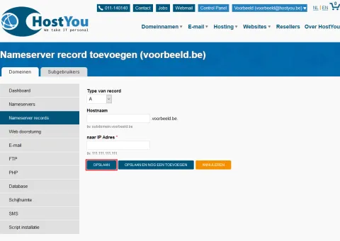 Nameserver records beheren - Stap 4