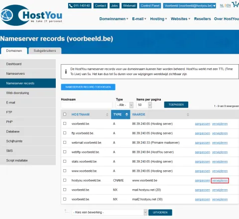 Nameserver records beheren - Stap 6