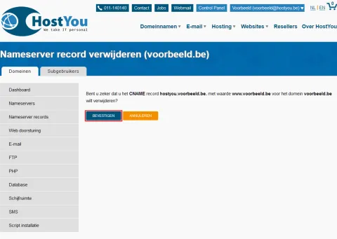 Nameserver records beheren - Stap 7