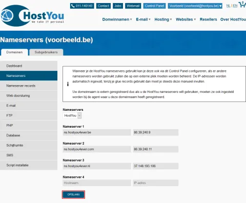 Nameservers wijzigen - Stap 3