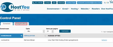 Subgebruikers beheren - Stap 1