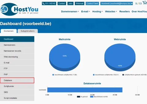 Database en database gebruikers beheren - Stap 2