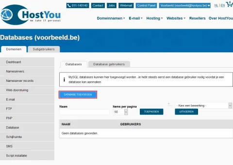 Database en database gebruikers beheren - Stap 3