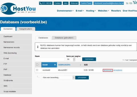 Database en database gebruikers beheren - Stap 5