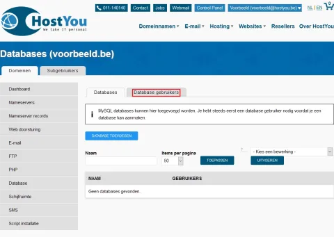 Database en database gebruikers beheren - Stap 8