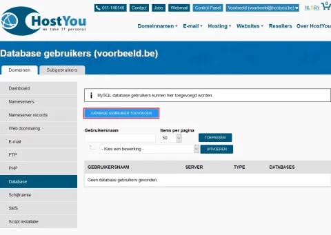 Database en database gebruikers beheren - Stap 9
