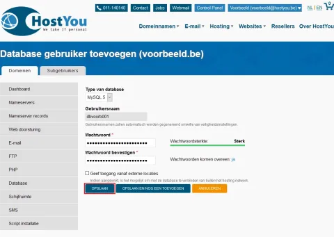 Database en database gebruikers beheren - Stap 10