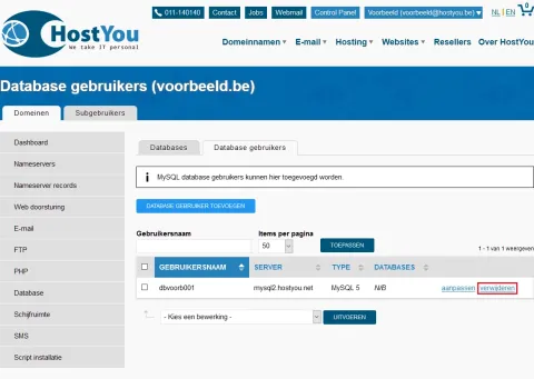 Database en database gebruikers beheren - Stap 12