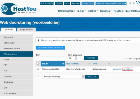 Web doorsturingen beheren - Stap 7