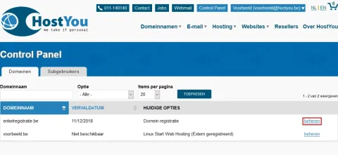 Domein pointers instellen - Stap 1