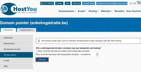 Domein pointers instellen - Stap 3