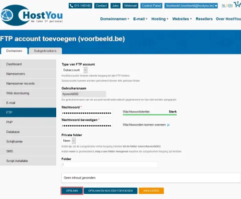 FTP accounts beheren - Stap 4