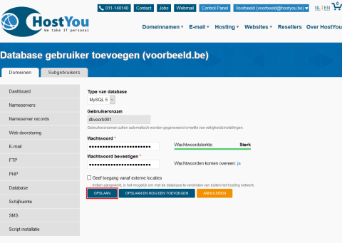 Database gebruiker toevoegen