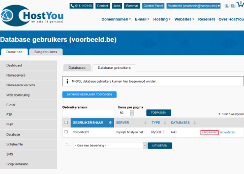 Database gebruiker aanpassen