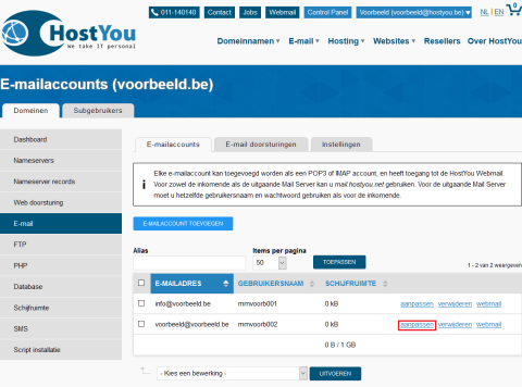 E-mailaccount aanpassen