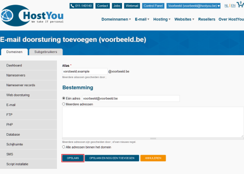 E-mail doorsturing toevoegen