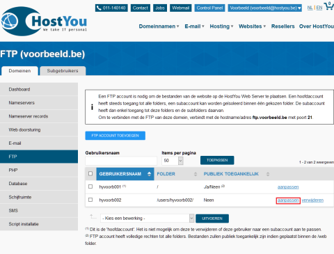 FTP accounts aanpassen