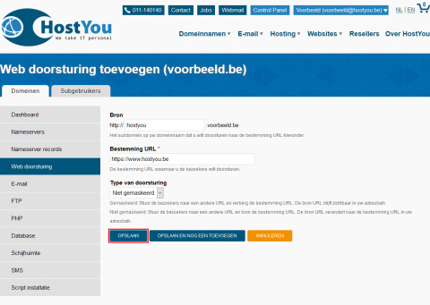 Web doorsturing toevoegen